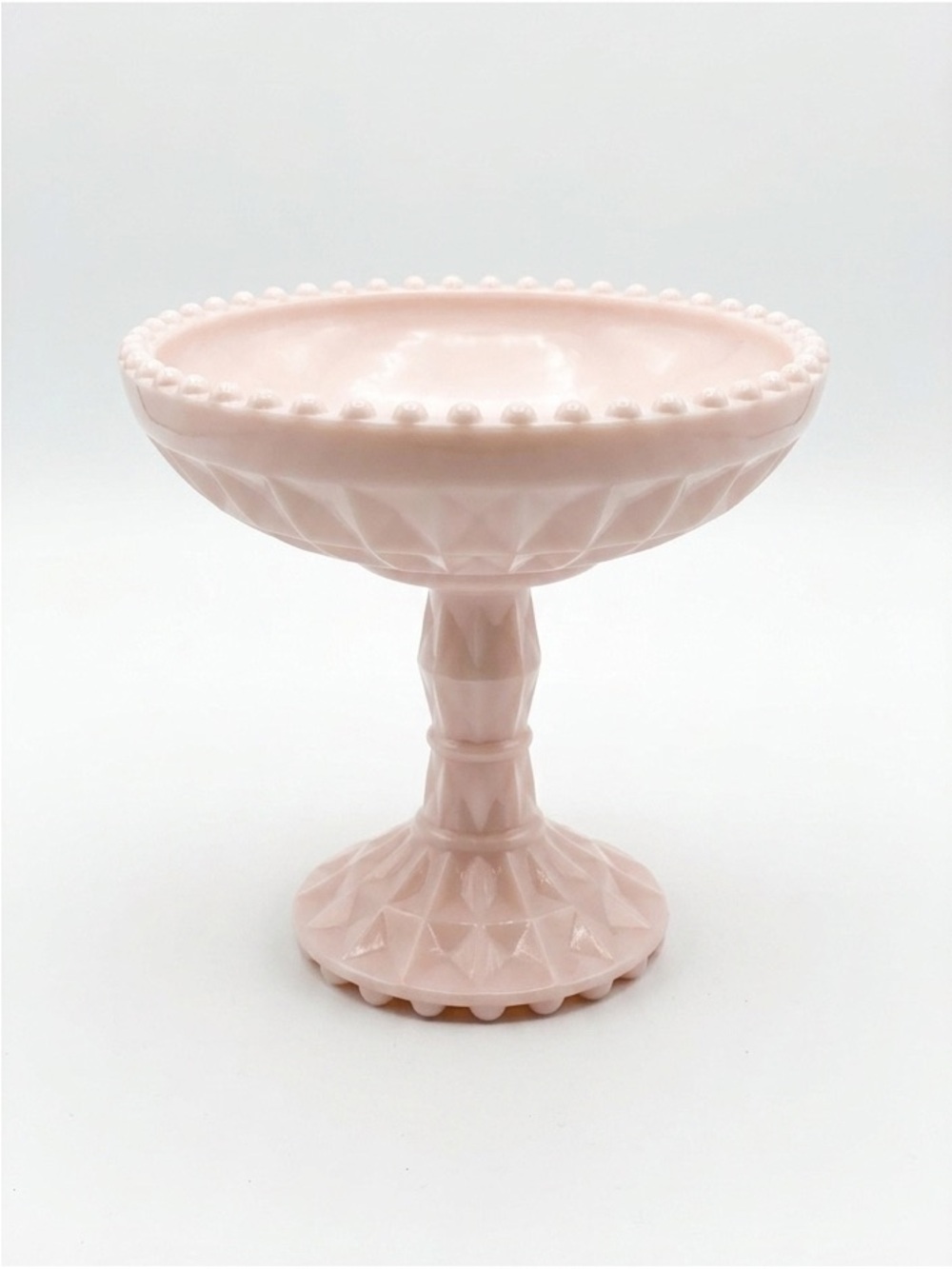 Pink Milk Glass Compote Pedestal Dish